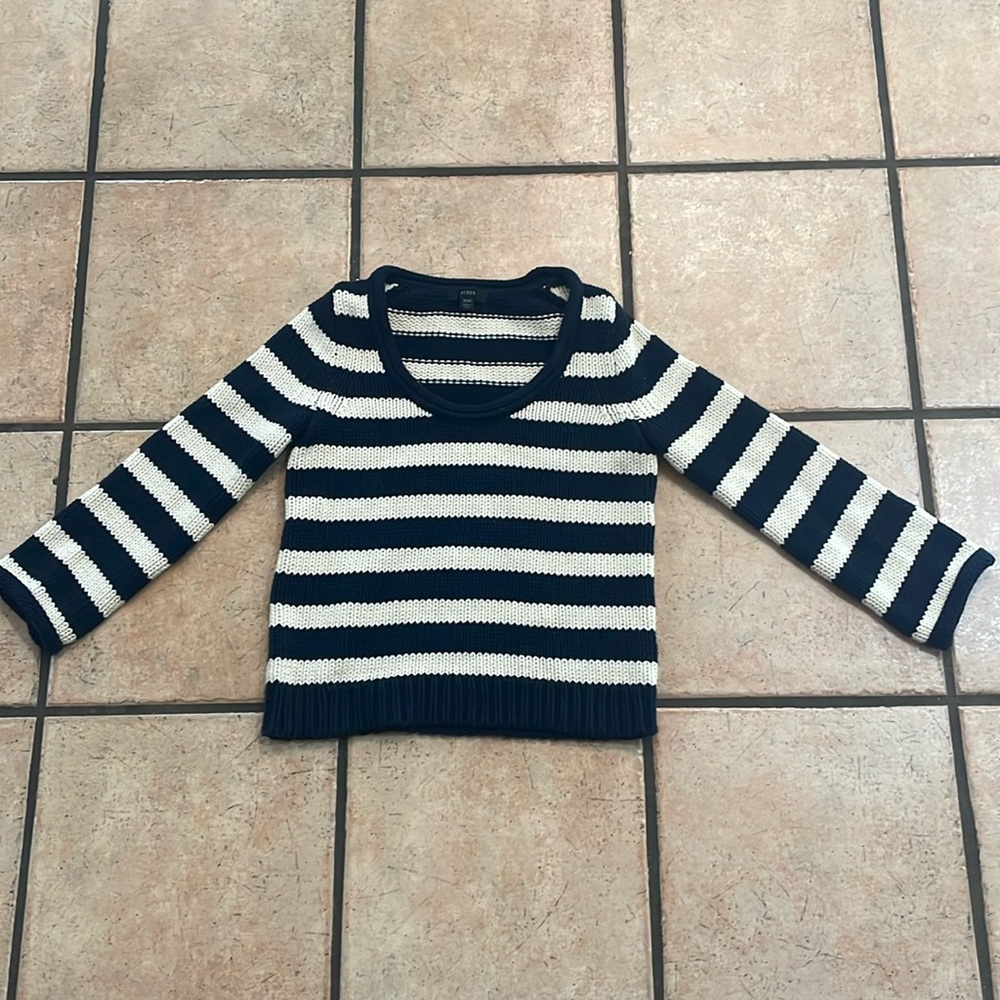 JCrew Striped Chunky Navy and White Knit Sweater